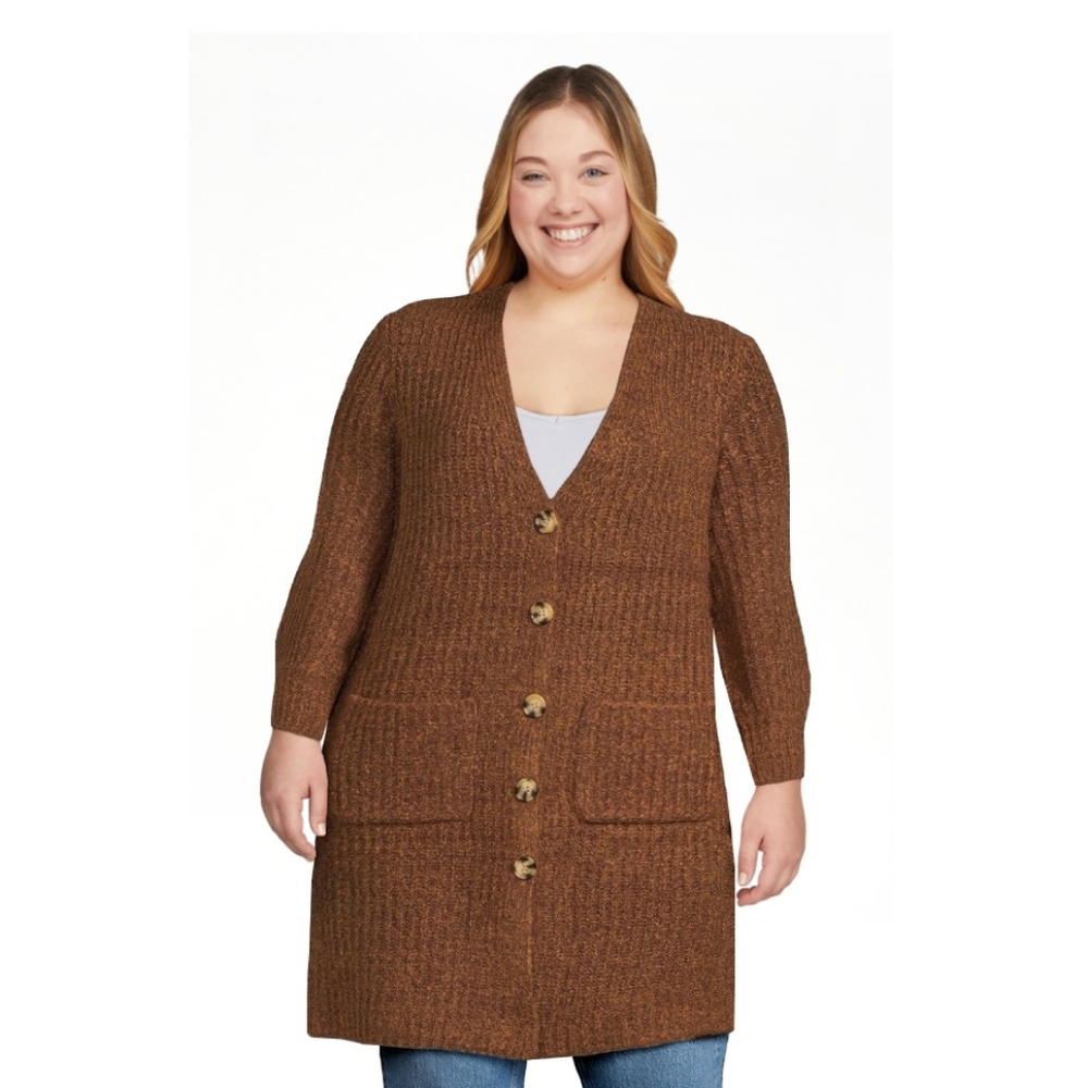 NOBO Balloon Sleeve Duster Cardigan Sweater Mocha Knit size XL *V-2455